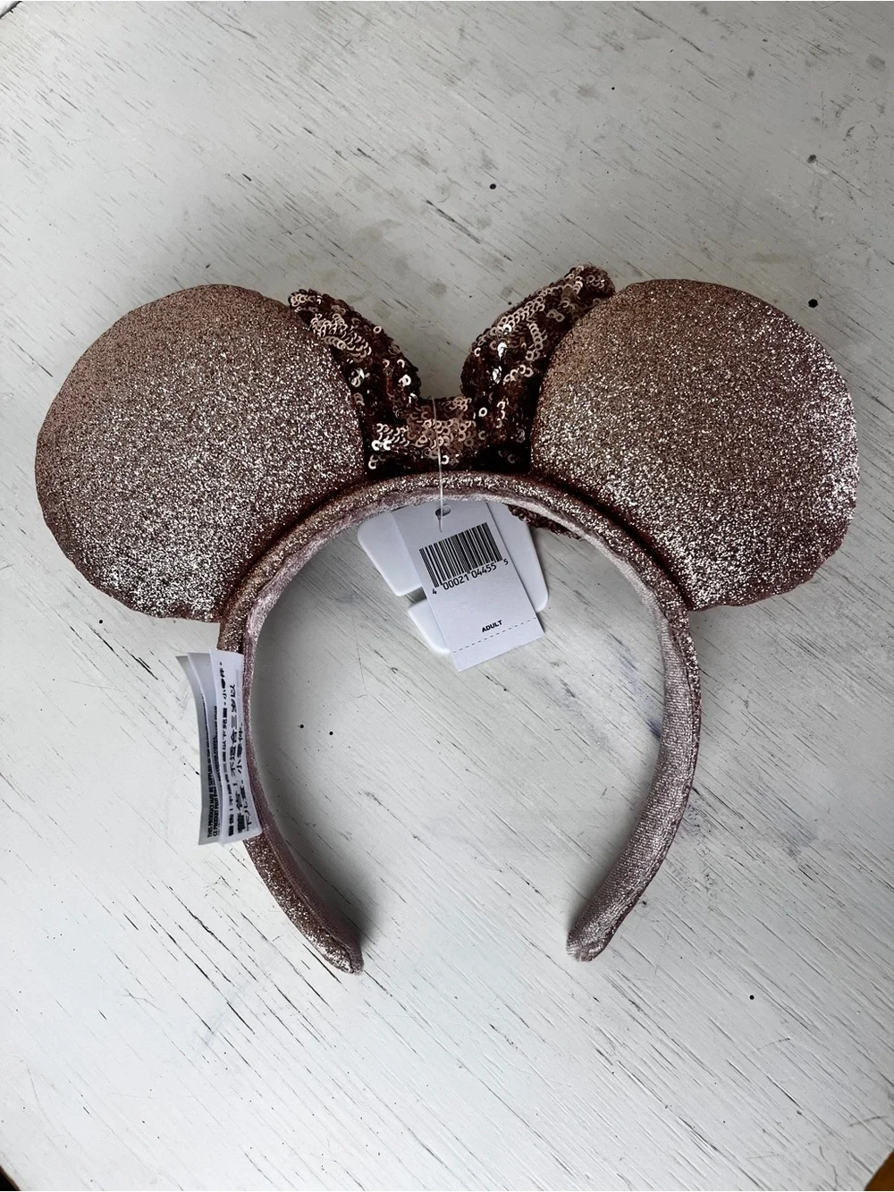Disney Parks rose gold glitter sequin Minnie Mouse headband NWT